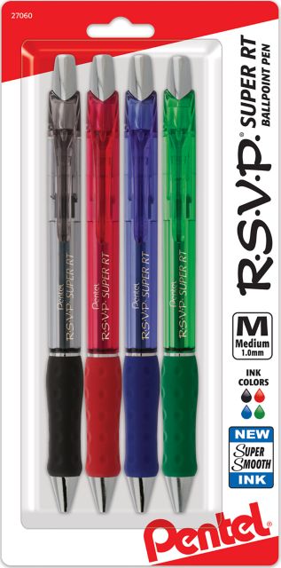 PEN RSVP SUPER RT 4PK ASST 1.0
