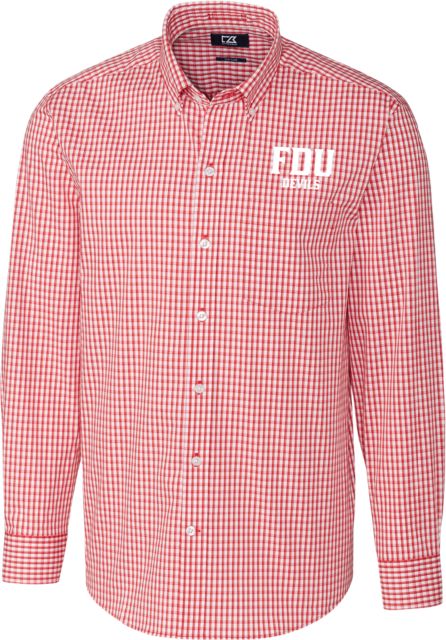 FDU Devils Cutter and Buck Stretch Gingham Long Sleeve Shirt FDU Devils Stacked - ONLINE ONLY